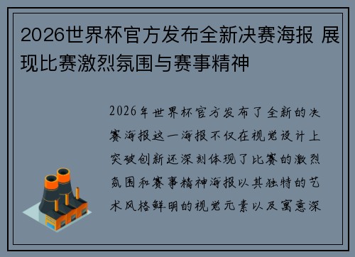 2026世界杯官方发布全新决赛海报 展现比赛激烈氛围与赛事精神