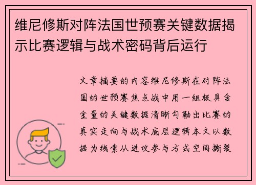 维尼修斯对阵法国世预赛关键数据揭示比赛逻辑与战术密码背后运行